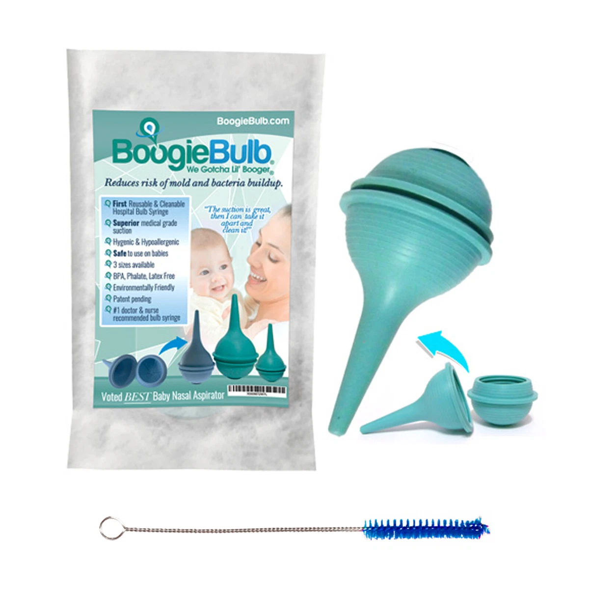 Boogiebulb Baby Nasal Aspirator & BoogieBrush CLEANABLE Booger Sucker Bulb  1 oz