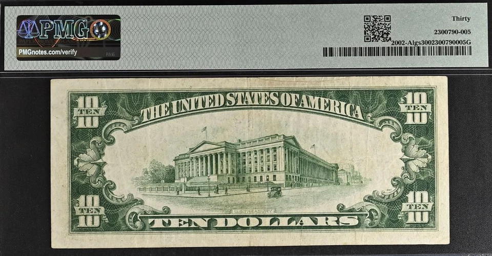 1928B $10 Federal Reserve Note PMG 30 - Light Green Seal - Boston - Fr 2002-Algs - Image 3 of 3