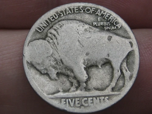 1917 D Buffalo Nickel 5 Cent Piece- Denver, VG Reverse Details