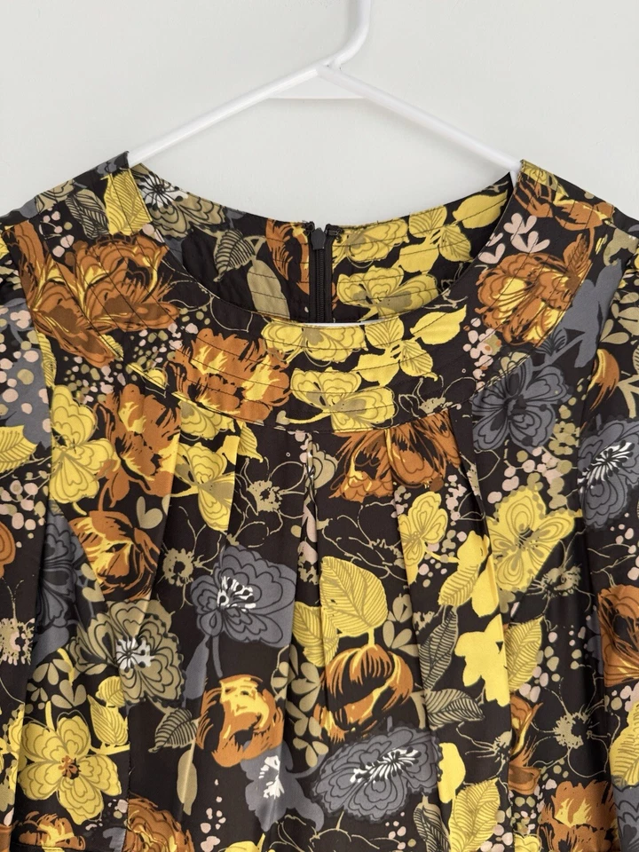 Vestido halógeno 100% seda forrado hasta la rodilla mangas 3/4 multi floral 10 Foto 4 de 4