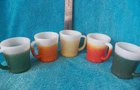 Fire King 5 Glamalite D Handle Coffee Mugs Glitter Rubber Coated Milk Glass Vtg