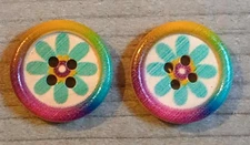 2 Flower Boho Sewing Buttons Crafting Wood 4 Hole  3/4" 