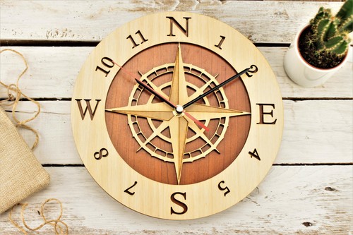 Orologio in legno da parete rosa dei venti amanti del lago stile nautico  mare | eBay