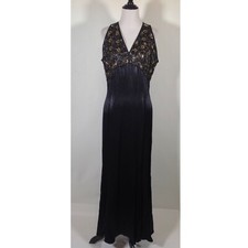 Vintage Scott Mcclintock Satin Maxi Dress Womens 12 Gold Sequin Lace