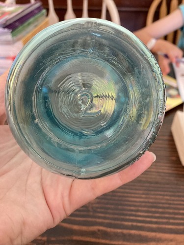 Vintage Ball Ideal Mason Jar - July 14 1908 - Blue Glass - 1 Pint No. 2 - Picture 4 of 4