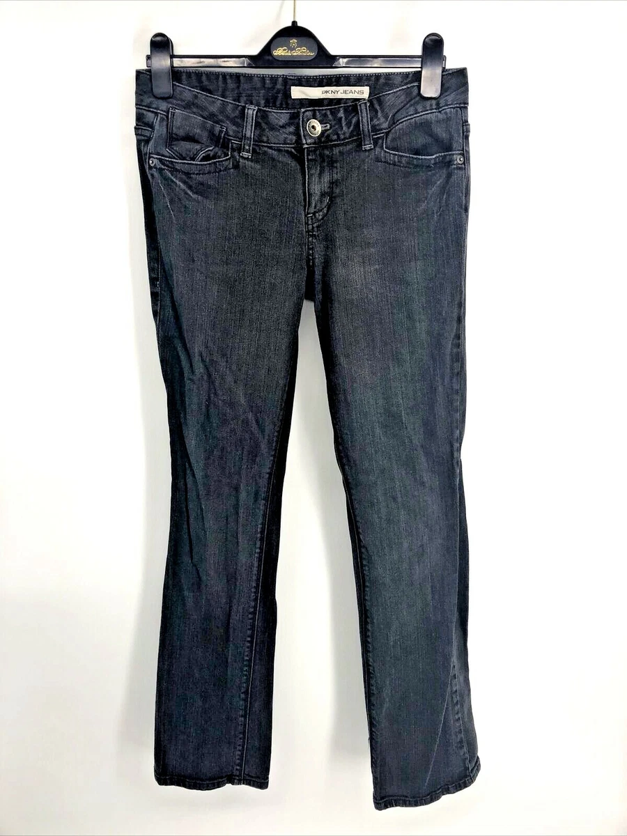Dkny Jeans Womens Size 8 Black Straight Mid Rise Denim Pants Faded
