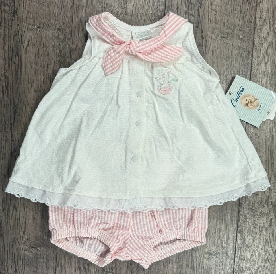 Baby Girl Clothes New Vintage Carter's 3-6 Month 2pc Bunny Lace Outfit