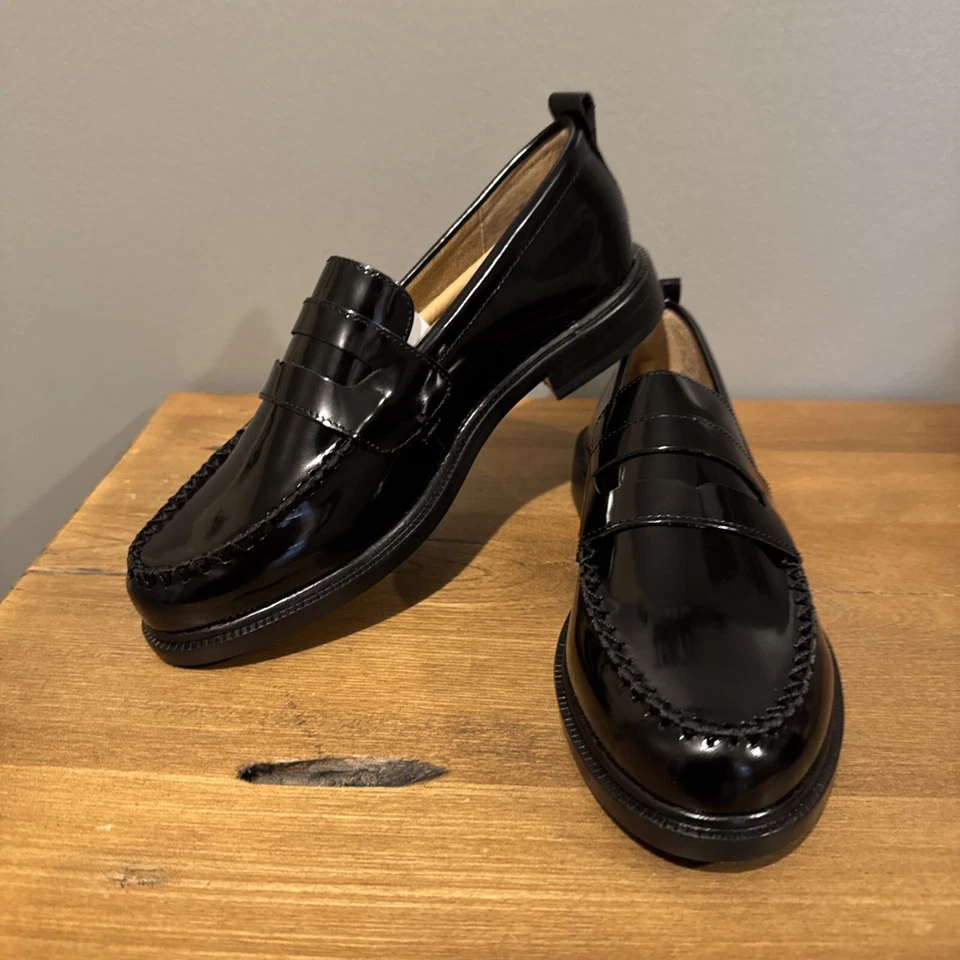 Mocasines planos Kelsi Dagger Brooklyn lente cuero brillante negro talla 8M nuevos en caja Foto 3 de 4