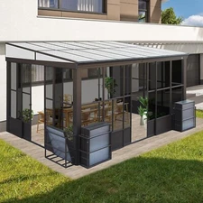 Domi Outdoor 10x12FT Wall Mounted Sunroom with PC Roof & Lockable Sliding Doors