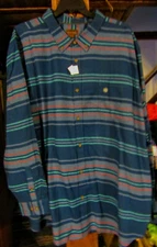 NORTHWEST TERRITORY BIG MENS COTTON/FLANNEL BUTTON SHIRT 3XL BLUE/RED STRIPE