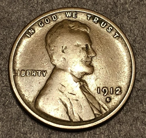 1912-S Lincoln Wheat Cent Fine F Semi Key Date Coin