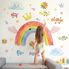 Runtoo Rainbow Wall Decals for Nursery Color Educational Wall Art Stickers fo...