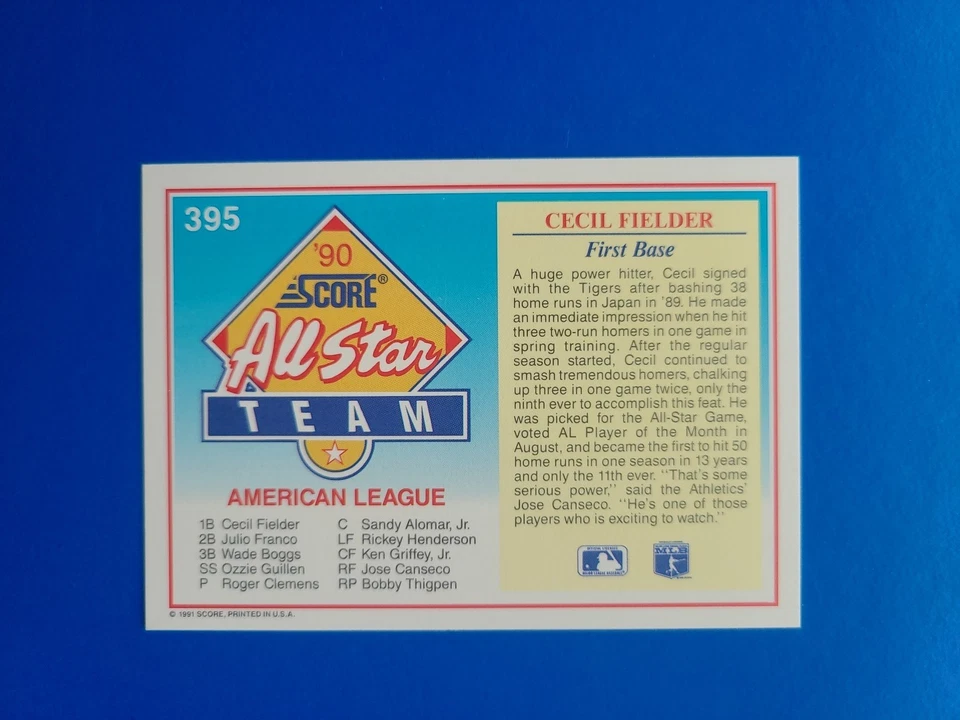 1991 Score Cecil Fielder Card - Image 2 of 2