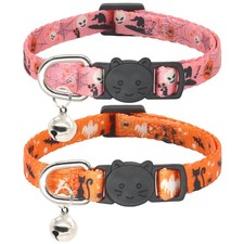Halloween Cat Collar, 2 Pack Breakaway Collar with Bells, Pink