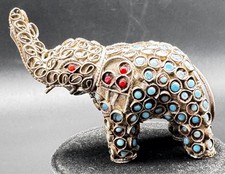 ⚜️Glücks Elefant Metall mit Türkisen besetzt um 1900 / Größe :6 x 5 x 2,5 cm ⚜️