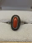 Vintage Sterling Silver Red Coral Size 6.5 Ring 3gr