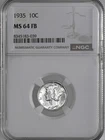 1935-P  10C  MERCURY SILVER DIME  "FULL BANDS"  NGC MS64 FB #8345183-039