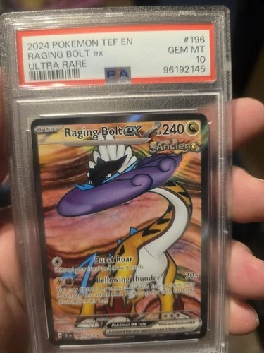 2024 POKEMON TEF EN-TEMPORAL FORCES ULTRA RARE #196 RAGING BOLT EX PSA 10