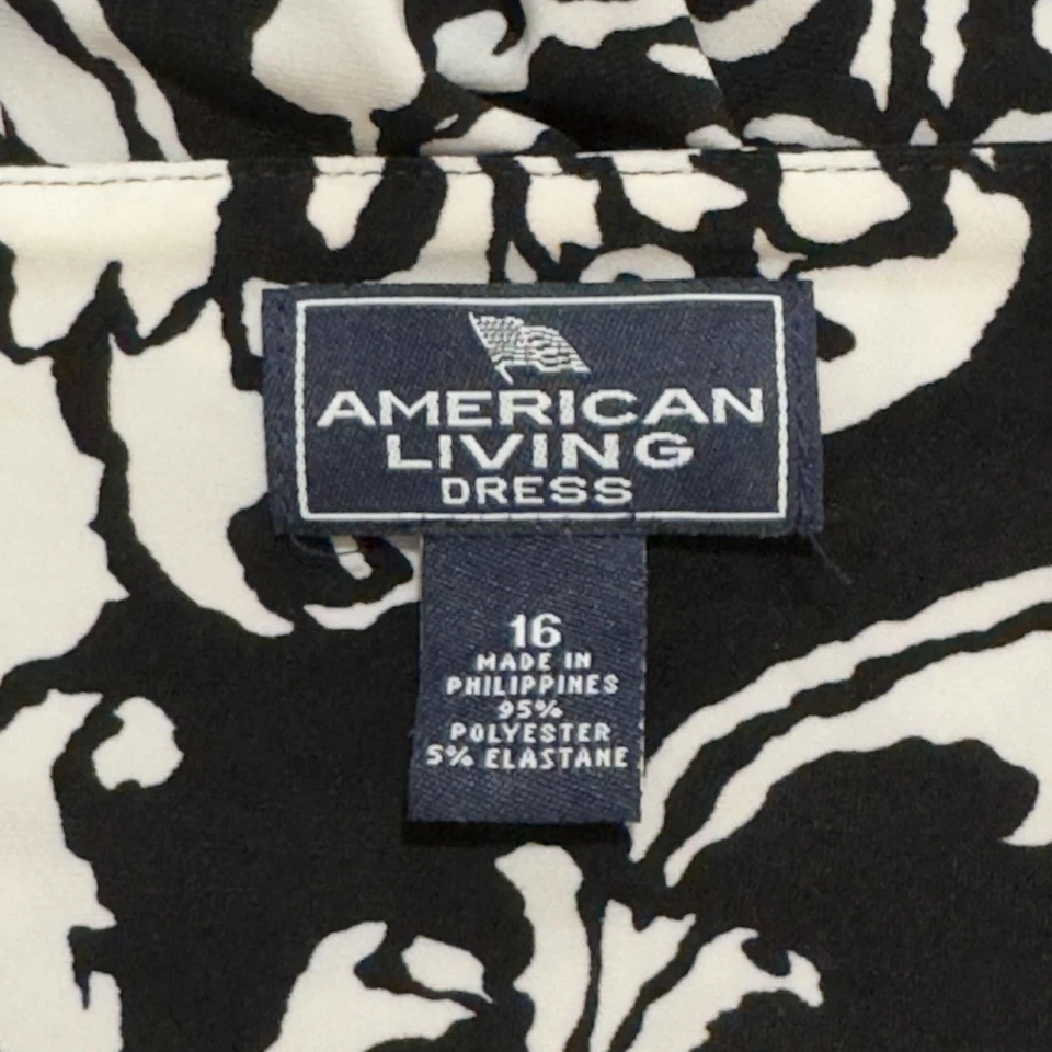 Vestido American Living para mujer 16 floral midi manga gorra elástico babydoll negro Foto 4 de 4