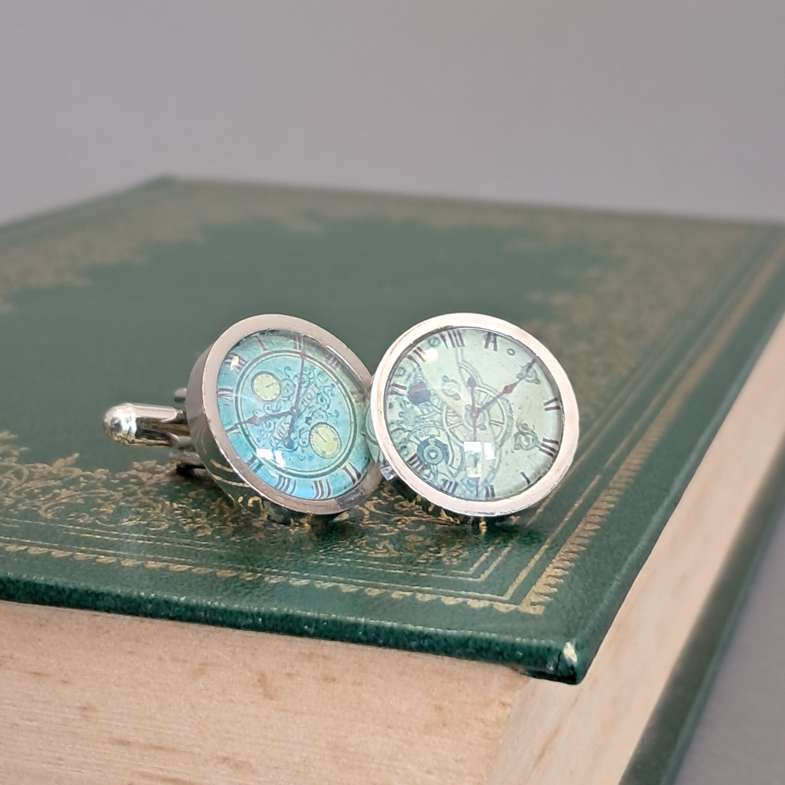 Clock face Round design Cufflink, Silver metal LL… - image 1