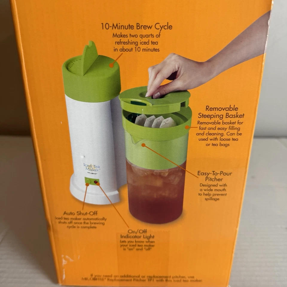 Máquina de té helada Mr. Coffee TM1 2 cuartos apagado automático tapa azul nueva caja abierta Foto 3 de 4