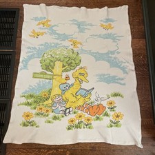 Vintage Sesame Street Waffle Throw Blanket Kids Baby Big Bird Grover Dawn
