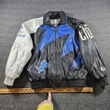 Vintage Detroit Lions Leather Sharktooth Logo Athletic Jacket NFL 90s Size M