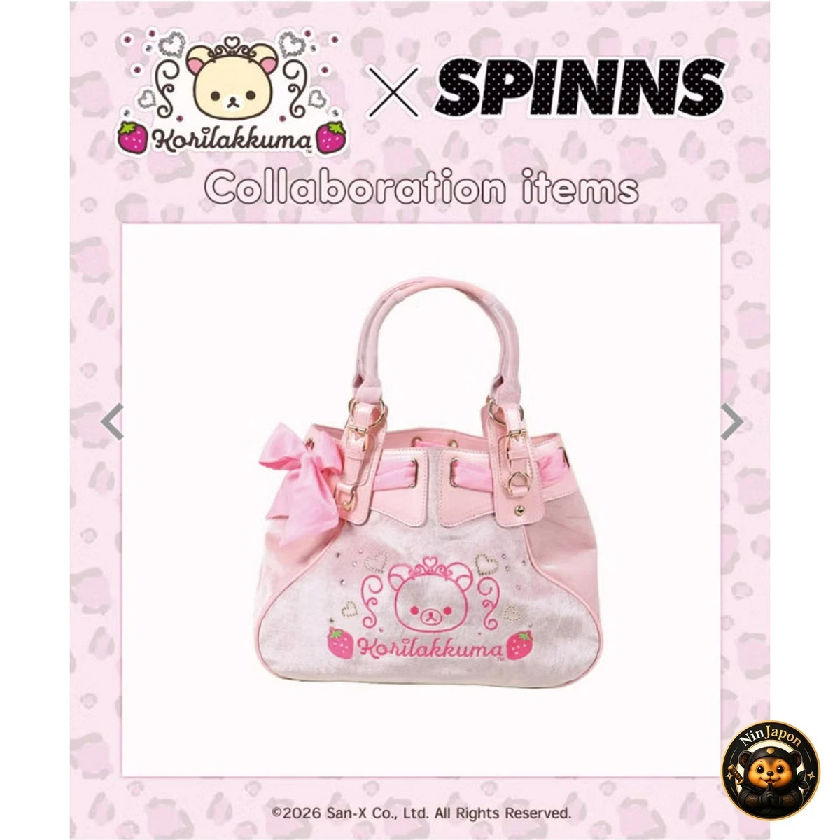 Korilakkuma x SPINNS Velour Bag Pink Ribbon Hime Gyaru Rilakkuma