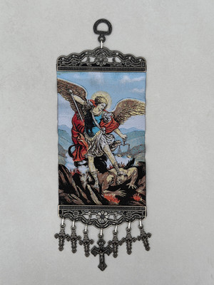 Heiliger Michael der Erzengel Wandteppich Wandbehang mit Kreuzen, Gebetsecke