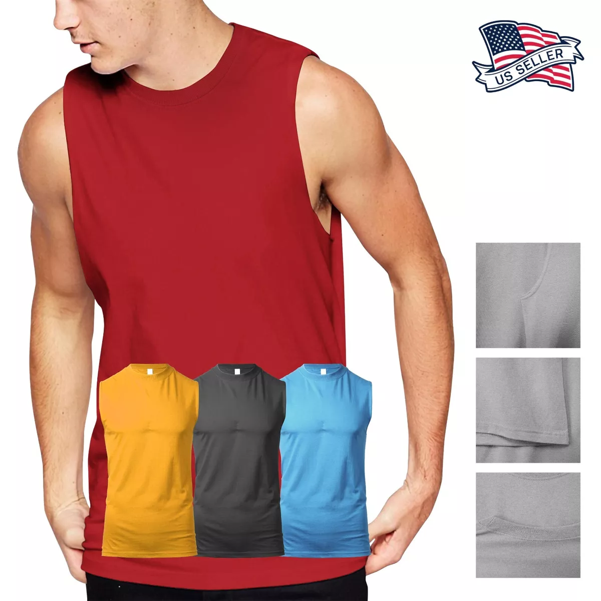 Mens TANK TOP MUSCLE Tee Basic Sleeveless Shirt Plain Cotton Gym