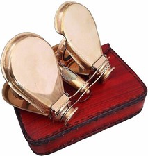 Vintage Brass Folding Binocular Glasses Spyglass with Leather Case Gift Nautical
