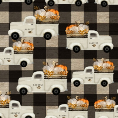 3 Wishes Happy Fall by Beth Albert 18118 Truck on Plaid   Cotton