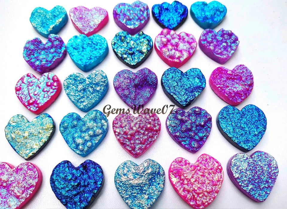 Cabujón de piedras preciosas talladas en forma de corazón ágata druzy de titanio púrpura 29-30 mm Foto 4 de 4