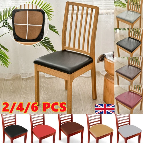 Dining Chair Seat Covers PU Leather Waterproof Stretch Wedding Slip Protector UK - Picture 2 of 14