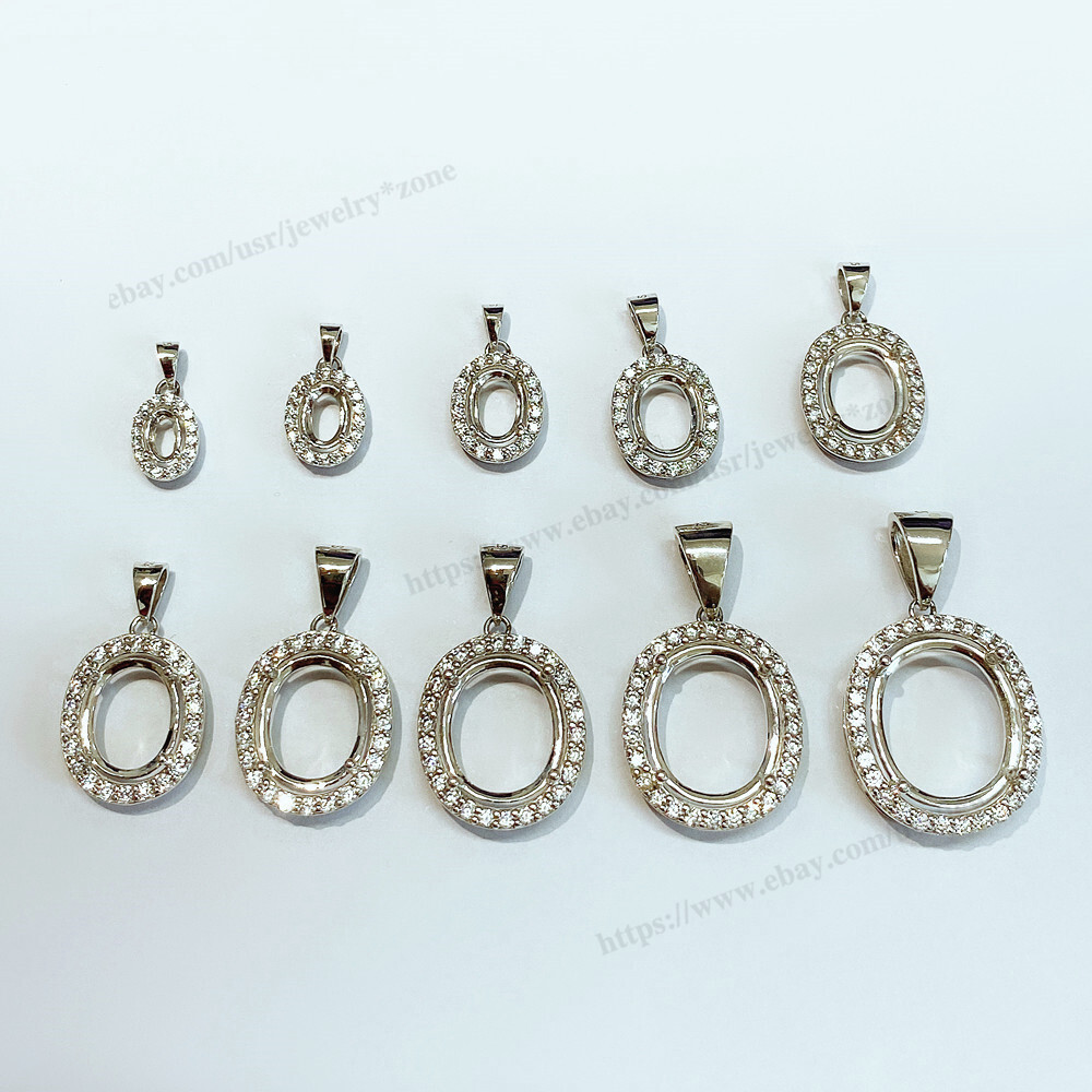 Pre Notched Sterling Silver Oval 5x3mm to 14x12mm Settings Pendant Dangl 4 Prong