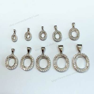 Pre Notched Sterling Silver Oval 5x3mm to 14x12mm Settings Pendant Dangl 4 Prong