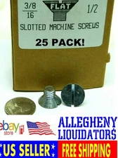 (25 PACK!) #3/8-16 x 1/2" Machine Screw Slotted Flat Head Steel Zinc NH