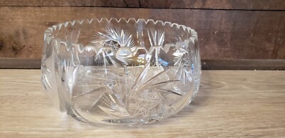 Vintage Pinwheel Sawtooth American Brilliant Crystal Cut Glass Bowl.