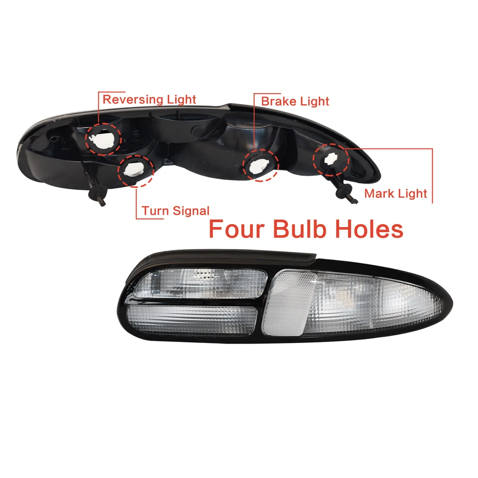 For Chevy Camaro Z28/SS 1993-2002 Tail Lights Lamps 4 Holes LH+RH White Clear - Image 2 of 4