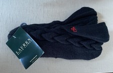 NWT Lauren Ralph Lauren Black Sweater Knit Red LOGO Slipper Booties One Size NOS