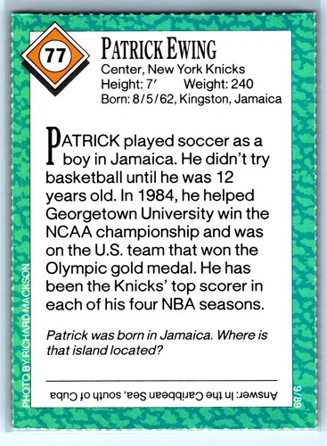 1990 Sports Illustrated for Kids Series 1 Patrick Ewing #77 - Picture 2 of 2