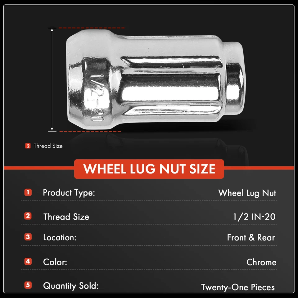 21Pcs 1/2"-20 Front and Rear Wheel Lug Nut for Chevrolet Impala Blazer Caprice - Image 2 of 4