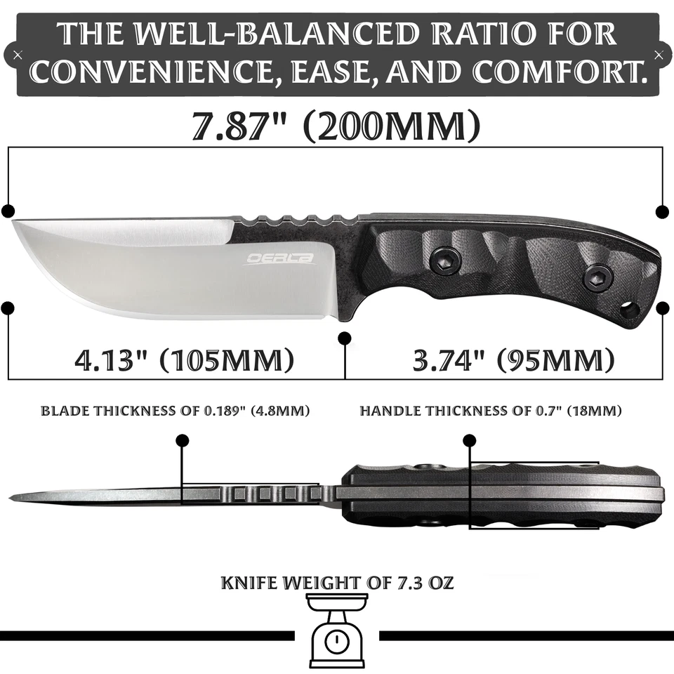 Oerla Fixed Blade Outdoor Duty Straight Field Knife G10 Handle and Kydex Sheath - Image 2 of 4