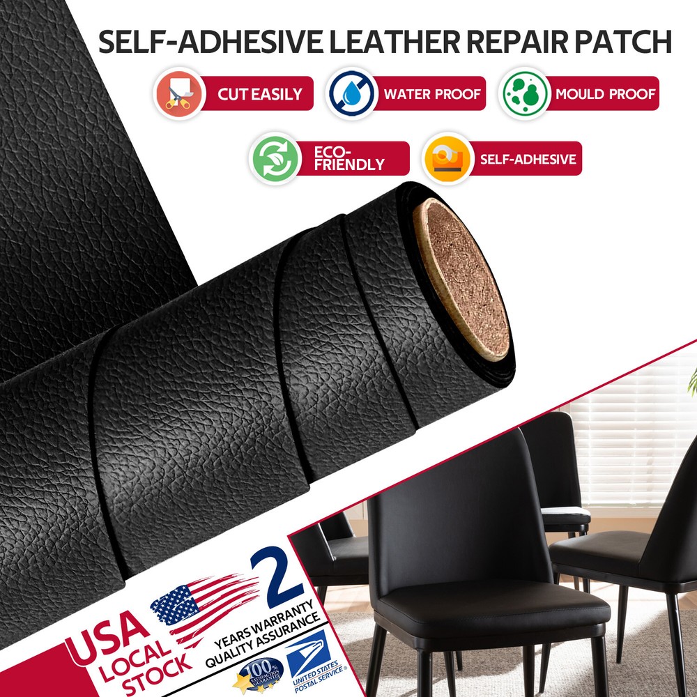 Black Leather Repair Kit Self-Adhesive Durability Patch Stick on Sofa Car Seat