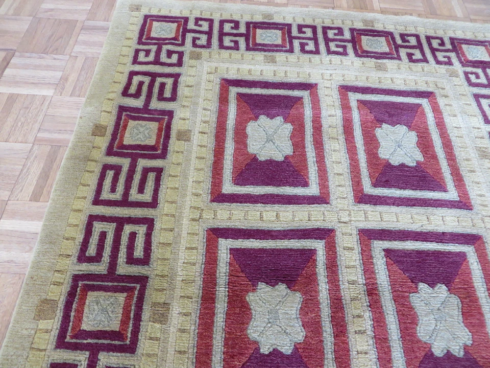 Alfombra oriental tibetana moderna geométrica anudada a mano 4 x 6 G7560 Foto 3 de 4