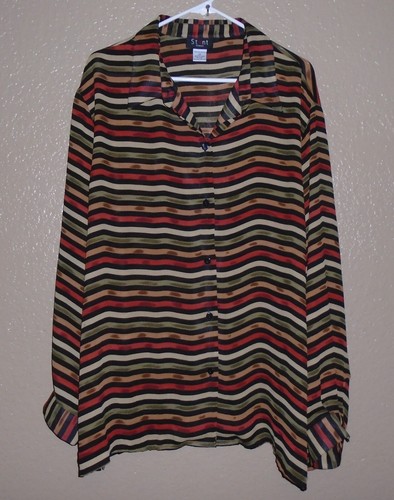 Stunt Women Blouse Plus Size 2X Button Up Long Sleeve Vintage Striped EUC - Picture 4 of 11