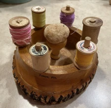 Vintage Wood Souvenir Tampa FL Sewing Thread Spool Holder Pincushion Primitive 