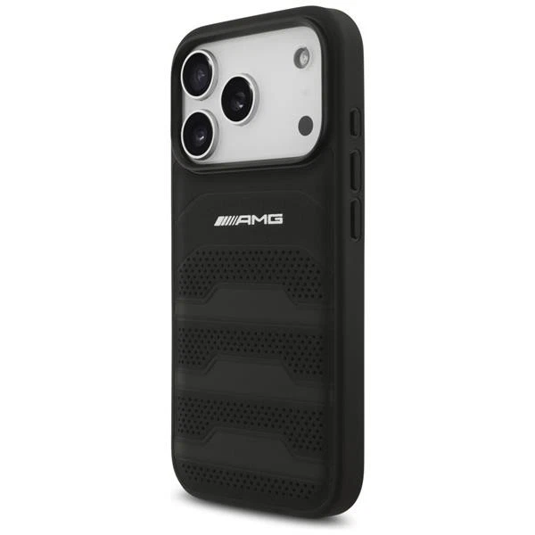 Coque IPHONE 17 Pro Cuir Véritable Perforé Mercedes AMG Noir Logo - Photo 2/4
