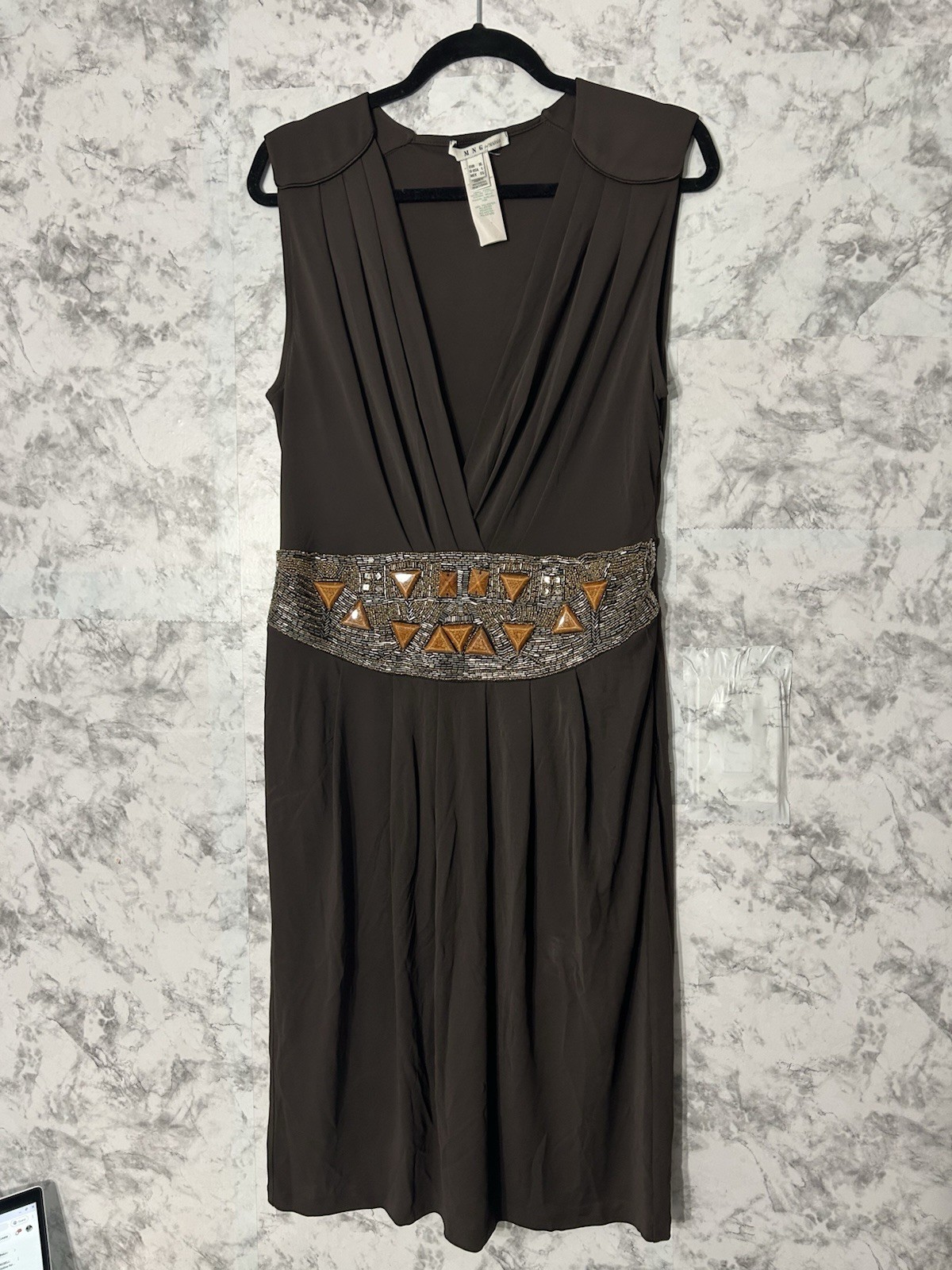 MNG by Mango Women Brown Evening Dress Bead Embellished ZSD Delphine Sz XL EUC.