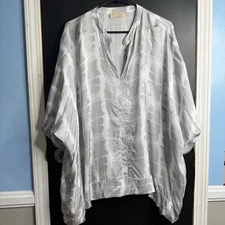 Sofia Made in Italy Blouse Grey Tie Dye V-Neck Oversized Poncho Style Top OSFM